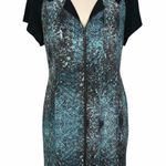 NEW Vena Cava Black Teal Printed Short Sleeve 100% Silk Sheath Dress Womens 10 Photo 0