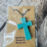 Sterling Silver 925 Dyed Howlite Turquoise Cross 18" Necklace Photo 0