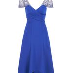 Theia Royal Blue High Low Dress with Embellished Sleeves Size 8 Photo 4