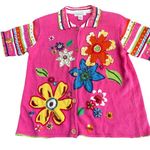 Vintage Arriviste Women's Sz XL Pink Spring Summer Flower Cardigan Sweater Photo 0