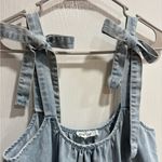 New In Boutique Bow Overall Dress, Raw Hem Details, Medium Blue Photo 1