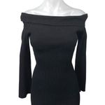 Tiger Mist Black Rib Knit Off Shoulder Long Sleeve Mini Bodycon Sweater Dress S Photo 0