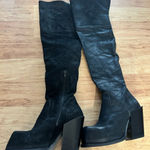 John Fluevog  boots knee high black size 7 RARE square front real leather suede Photo 0