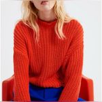ZARA ‎ Flame Orange Distressed Ripped Oversized Cropped Knit Sweater Size Small Photo 2