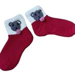 White and red crochet cute bears handmade socks christmas gift soft warm Gray Photo 0