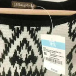 J. McLaughlin Ribbed Black and White Geometric Pattern Cotton Blend Boxy Sweater Photo 5