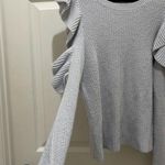 BP  Gray Ruffle Cold Shoulder Crew Neck Knit Long Sleeve Sweater Photo 5