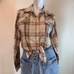 Wrangler Womens Top VTG Plaid Pearl Snap Long Sleeve Pink Tan Blue Small Photo 1