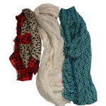 Women's Scarf Lot of 3 Boho Leopard Plaid Cream Blue Print Lightweight Photo 0