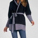 Elan  Belted Color Block Cardigan in Black Grey Size Medium Photo 0
