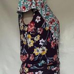 Loveappella Faux Wrap Floral Top Size XS Blue Purple Colorblock Stretch Tie Boho Photo 5