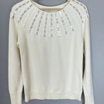 NWT LOFT Sweater Ivory Sequins White Size Small Women FLAWED Holiday‎ Christmas Photo 0