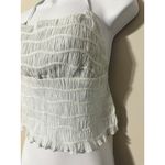 Commense Smocked Halter Crop Top Light Blue Ruffle Trim Women's Size S White Photo 1