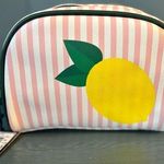 Dabney Lee  Lemon Pink Stripe Single Zip Cosmetic Bag PVC 8.5" Travel Pouch Photo 0
