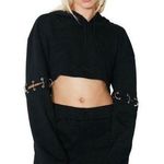 Rehab  Black Alt Emo Cropped Hoodie Size Small O Rings Sweatshirt Alt Goth Grunge Photo 0
