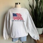 Vintage God Bless America Flag Sweatshirt USA Patriotic Pullover White XL Photo 6