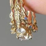 Golden Tone Ring with Diamond Inlaid Size 7 Gold Photo 3