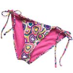 🔃Neon Heart Print Side Tie Bikini Swimsuit Bottom Pink Photo 2