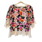 Democracy  3/4 Sleeve V-Notch Neck Scallop Edge Boho Top, Sz Petite M Photo 11