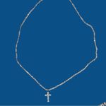 Gold 16” chain necklace with cz encrusted stone cross!! New Photo 2