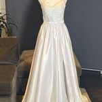 Women’s White Satin Full Length Prom Party Dress Corset Back Size 2 NWOT White Photo 0