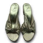 Adrianna Papell  Gold Twist Front Summer Vacation Block Heels Open Toe Size 7.5M Photo 1