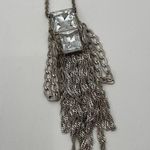 KENNETH COLE REACTION Necklace Long Metal Chain Fringe Rhinestone Jewelry Edgy Silver Photo 1