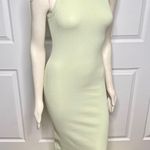 EXPRESS Body Contour Ribbed High Neck Midi Dress in Lime Green Small Photo 3