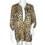 Calvin Klein Shirt Womens 1X Brown Cheetah Print Gold Tone Zipper Career Casual Photo 1