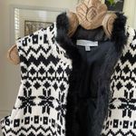 Talbots  Black White Fair Isle Sweater Vest Fur Trim M Petite Photo 2
