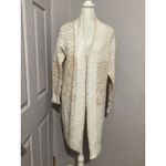 Joie  Beige Duster Knit Cardigan Open Front Longline Nordic Geometric Print Wool Photo 2