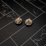 Vintage Clip On Earrings Antique Shade of Gold Tone with Blue Center 0.75" Photo 5