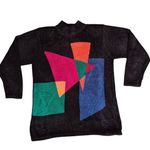 VTG Super 80s Richard & Co Black Acrylic Sweater w/ Color Block Sz L Size L Photo 0