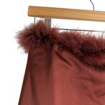 We Wore What  Maroon Brown Strapless Ostrich Feather Trim Satin Mini Dress Size 0 Photo 3