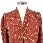 Monteau Floral Tie-Neck Blouse Peplum Brown Size Large NWT Photo 1