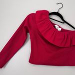 Anthropologie By Ruffle Stretch Ribbed Knit One Shoulder Long Sleeve Top Red S Photo 1