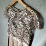 Adrianna Papell  Women's Size 14 Beige Embroidered Gown Short Sleeve Photo 2