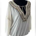 Freeway Apparel Freeway Bohemian Beaded Top Cream Metallic Beads Beach Leisure Size Large‎ Photo 1