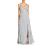 AQUA Sparkly Chiffon Long A-Line Evening Gown Silver Size 8 Formal Dress Photo 8