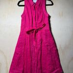 HD in Paris Sleeveless Linen Dress Pink Size 4 Tie Waist Button Front Lined Photo 0