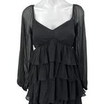 Abercrombie & Fitch Black Mesh Long Sleeve Ruffle Tiered Flounce Mini Dress Sz S Photo 0