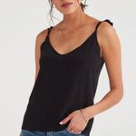 7 For All Mankind Mini Ruffle Strap Tank in Jet Black Photo 0