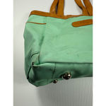 Vintage Tote Bag Leather Trimmed Accents Travel Purse Green Photo 7