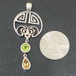 Sterling Silver Vintage 925 Peridot Citrine Geometric Celtic Dangle Pendant 7.9g Photo 4
