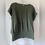 Michael Kors Women’s Top Size XL Olive Green Lace Shoulder Smocked Hem Photo 2