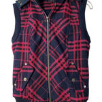 NIKIBIKI plaid zip up hooded black & red vest Sz L Photo 0