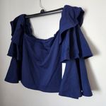 Susana Monaco  Top Ruffle Sleeves Off Shoulder Inkwell Blue Long Sleeve Casual Photo 3