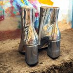 Matiko Silver Mirror Metallic Block Heel Ankle Boots Size 36 US 6 NIB Photo 3