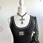 Forever 21 Black Contrast NYC Tank Top Y2K 2000s 90s Vintage Indie Sleaze Medium Photo 1