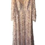 Mac Duggal Pink Floral long Skeeve Lace Applique Deep V Neck ALine Gown Size 14 Photo 6